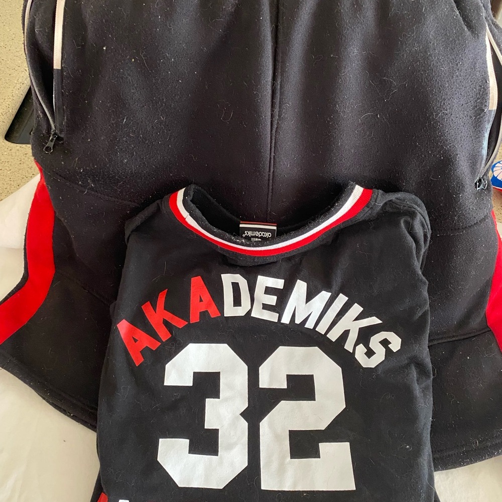 Akademiks Black Jersey & Shorts Fit with Red and White Details